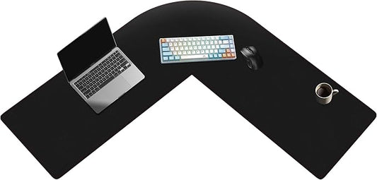ZORESYN L Shaped Desk Mat 43.3"(L) x 43.3"(L) x 13"(W), Mouse pad for Corner Desk, Computer Corner Desk Pad, Writing Desk Pad Protector, Large Waterproof PU Leather Corner Mousepad - Black