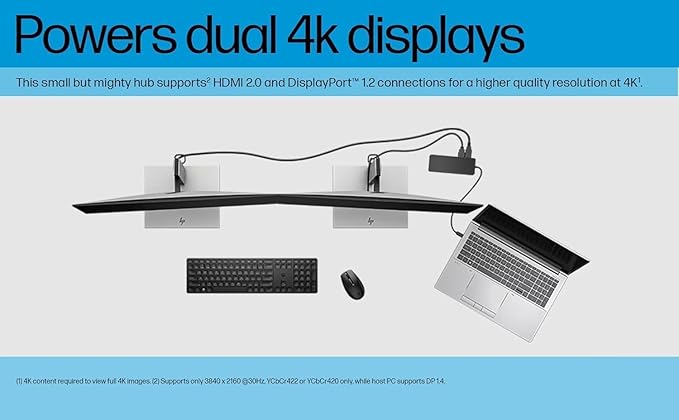 HP Universal USB-C 7-in-1 Multiport Hub Docking Station Bundle w/DKZ Hub, 4 USB Ports, Display Port 1.2, HDMI 2.0, RJ-45, USB-C Powered, No Power Supply, w/Single Cable Connection to Any Brand Laptop