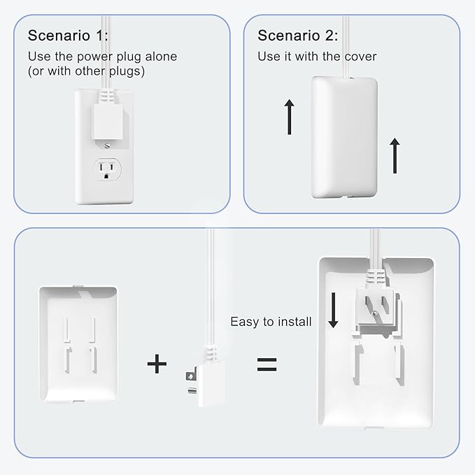 8FT Ultra Flat Plug Extension Cord Power Strip with 3 Outlets, Patented Detachable Ultra-Thin Outlet Cover Concealer & Ultra-Flat Plug, Max. 13A 125V 1625W ETL Listed, White Color