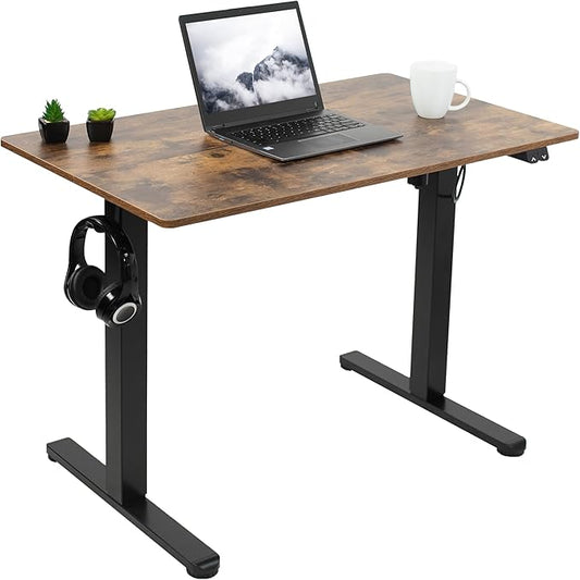 VIVO Electric Height Adjustable 40 x 24 inch Stand Up Desk, Standing Workstation with 2 Button Controller, Rustic Vintage Brown Table Top, Black Frame, DESK-EP40TN