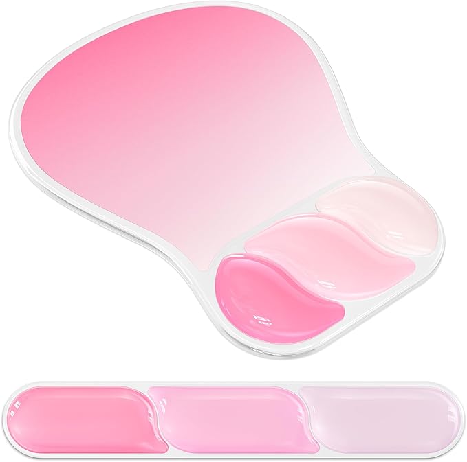 AKIT Ergonomic Mouse Pad with Wrist Rest& Keyboard Wrist Rest, Wrist Rest for Computer Keyboard, Pain Relief, Non-Slip Gel Base, Mousepad Wrist Support for Gaming, Office, Rose Pink Gradient