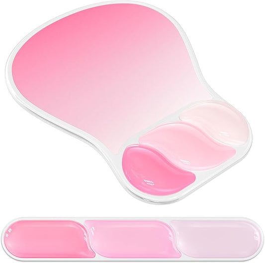 AKIT Ergonomic Mouse Pad with Wrist Rest& Keyboard Wrist Rest, Wrist Rest for Computer Keyboard, Pain Relief, Non-Slip Gel Base, Mousepad Wrist Support for Gaming, Office, Rose Pink Gradient