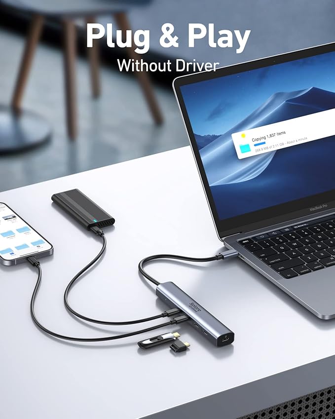 10Gbps USB-C Hub, 5-Port USB-C Splitter with 100W Power Delivery, Multiport Adapter for Laptops, USBC Hub for MacBook Pro/Air M2/M1, iPad, Dell, HP, Samsung