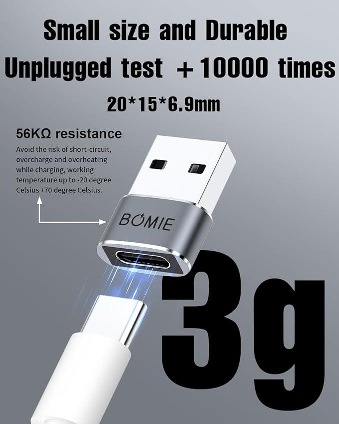 BOMIE 4 Pack USB to USB C Adapter,PD/QC Fast Charging 480Mbps Data Transfer,Type-C Female to USB Male OTG Adapter for M-acBook,Phone 15/16/17 Pro Max, Pad Pro Air,A-irpods,X-Peria,G-alaxy,P-ixel Gray