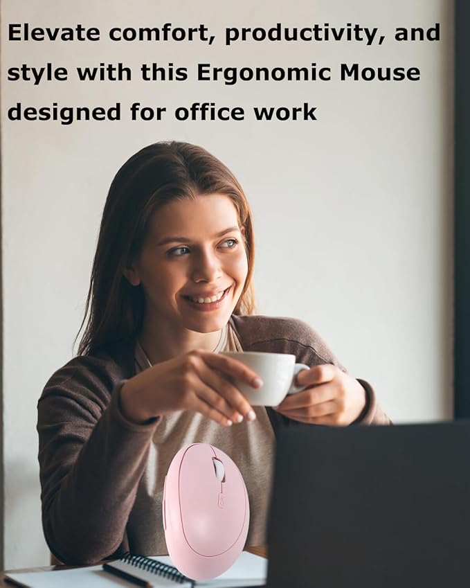 Wireless Mouse Pink Ergonomic Bluetooth & USB Mice, Dual Mode Vertical Silent Portable Multi Device Ergo Carpal Tunnel Mice for Mac/PC/Laptop/Computer/Tablet/iPad/Macbook Air/Pro Office Women Gift