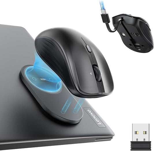 ESR MagMouse Snap-to-Carry Bluetooth Mouse, Rechargeable Wireless Mouse for Laptop with Built-in Charging Cable, Reusable Adhesive Holder, BT 5.0 + 2.4 GHz Connectivity, Silent, Ergonomic, Black