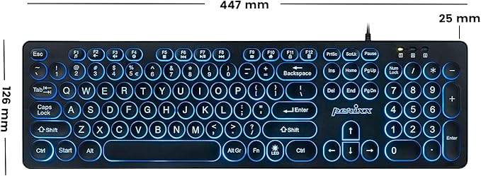 Perixx PERIBOARD-317R Wired Backlit USB Keyboard - Big Print Letter - Tri-Color Illuminated LED - Stylish Round Keycaps - US English