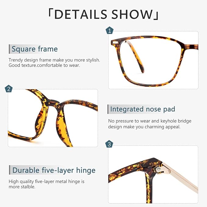 Cyxus Blue Light Blocking Glasses Men Woman Square TR90 Frame Anti Eyestrain Office Computer Gaming Study 8208