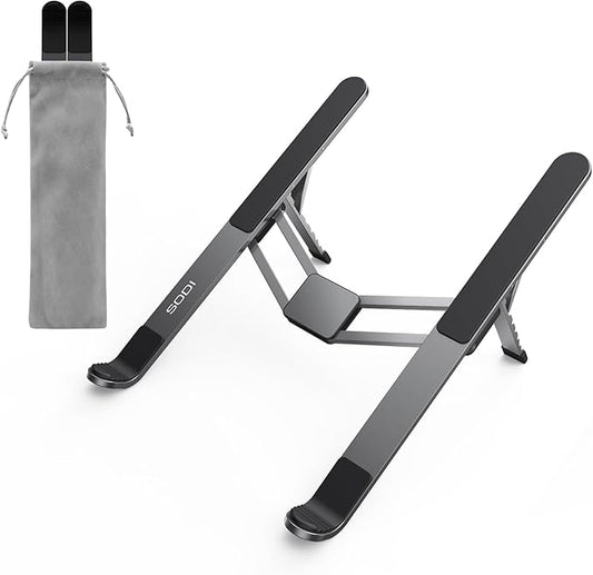 SODI [Innovative Compact] Foldable Laptop Stand for Desk, Lightweight Portable Laptop Stand for Business Trip, Library, Cafe, 6 Level Height Ergonomic Aluminum Computer Stand for MacBook 10-16"