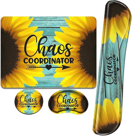 Chaos Coordinator Mouse Pad and Keyboard with Wrist Support Chaos Mousepad Memory Foam Wrist Rest for Keyboard and Mouse Mat Cushion 4 in 1 Mouse Mat with Coaster