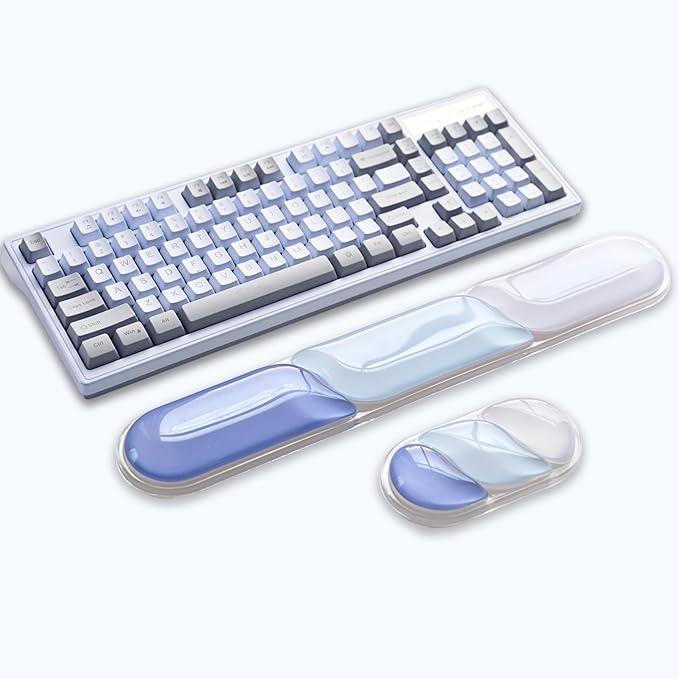 Ergonomic Keyboard Wrist Rest, Gel Wrist Rest for Keyboard and Mouse, Wrist Support and Keyboard Pad for Typing Pain Relief, Anti-Slip Base, Suitable for Office, Laptop, Computer, Gaming (Blue)