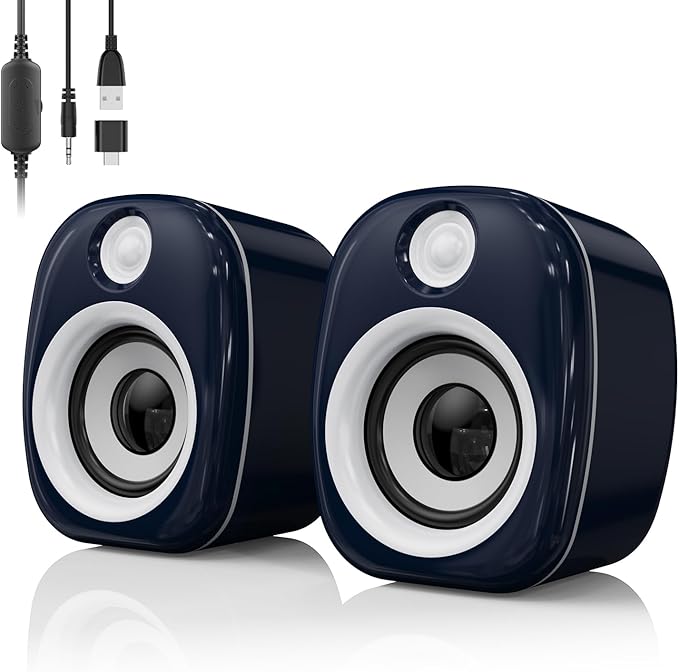 USB Speakers,Computer Speakers for Desktop PC,Desktop Gaming Speakers,Small Computer Speakers USB Powered 3.5mm Aux Speaker for PC,Laptop,Tablet,Monitor,Phone, Blue