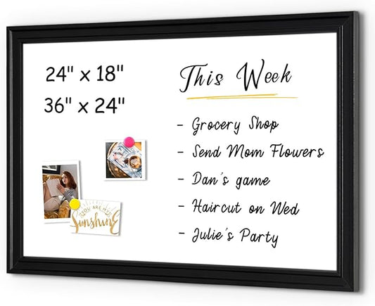4 THOUGHT Dry Erase Board, 18 x 24 in Magnetic Whiteboard Black Vintage Wood Frame Wall-Mounted White Board Decorative Notice Board for School, Office, Home, Kitchen with 8 Magnets 4 Markers 1 Eraser