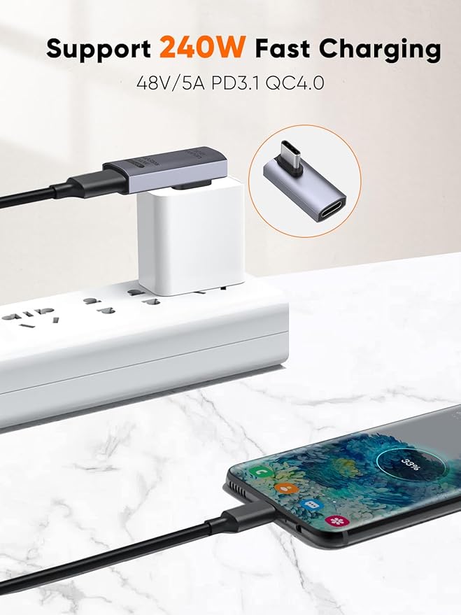 CableCreation 90 Degree USB C Adapter, Right Angle USB C Male to Female Adapter 40Gbps 240W Compatible with Steam Deck, ROG Ally, Switch, Notebook, PC, Tablet, Phone and More, Middle Angle