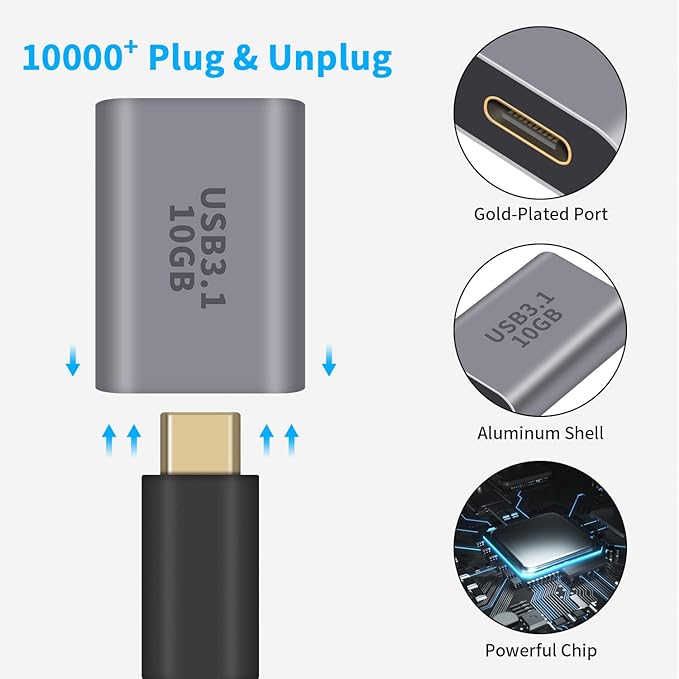 Poyiccot USB C to A Adapter 10Gbps, USB C Female to USB A Female Adapter 3.1 Gen2, Double-Side Transmission Type C to Type A Converter Compatible with iPhone, MacBook Pro, Galaxy, 1-Pack