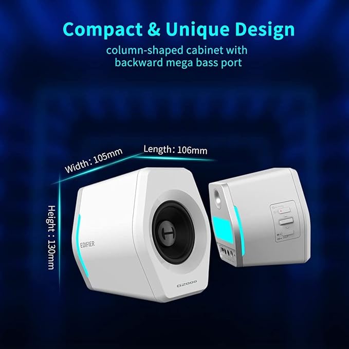 G2000 32W PC Computer Speakers for Gaming Desktop PC Laptop Mac Computer Woofer Speakers Bluetooth USB 3.5mm AUX Inputs RGB Lights Multimedia Speakers White