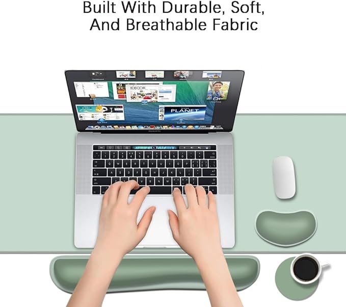 Desk Mat, Large Gaming Mouse Pad with Wrist Rest, 4 in1 XXL Mouse pad+Keyboard Wrist Rest+Mouse Pad Wrist Support+Cup Coaster Set, Ergonomic Desk Pad for Home Office, Minty Green