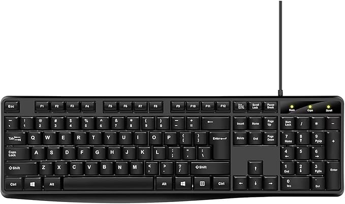 Wired Computer Keyboard, Plug Play USB, Large Number Pad, LED Indicators，Ergonomic, Foldable Stands,Anti-Wear Letters Full Size Keyboard,for Windows Mac PC Laptop-Black