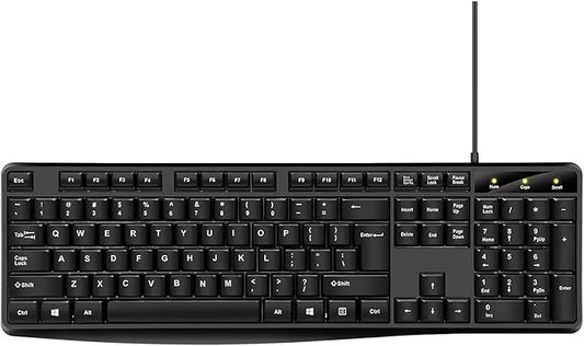 Wired Computer Keyboard, Plug Play USB, Large Number Pad, LED Indicators，Ergonomic, Foldable Stands,Anti-Wear Letters Full Size Keyboard,for Windows Mac PC Laptop-Black