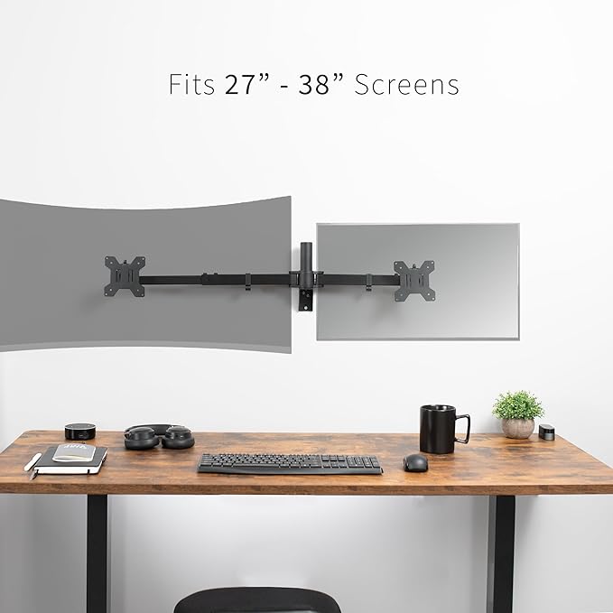 VIVO Premium Dual Ultra Wide LCD LED 27 to 38 inch Monitor Wall Mount, Heavy Duty, Telescoping Arms, Flush Wall Setup, Fits 2 Screens, Black, MOUNT-TS38B