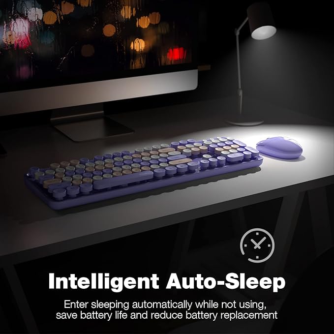 KNOWSQT Wireless Keyboard and Mouse Combo Purple - 2.4G Colorful Typewriter Less Noise Full-Size Keyboards - USB Receiver Plug and Play, for Computer, PC, Laptop, Desktop, Windows, Mac