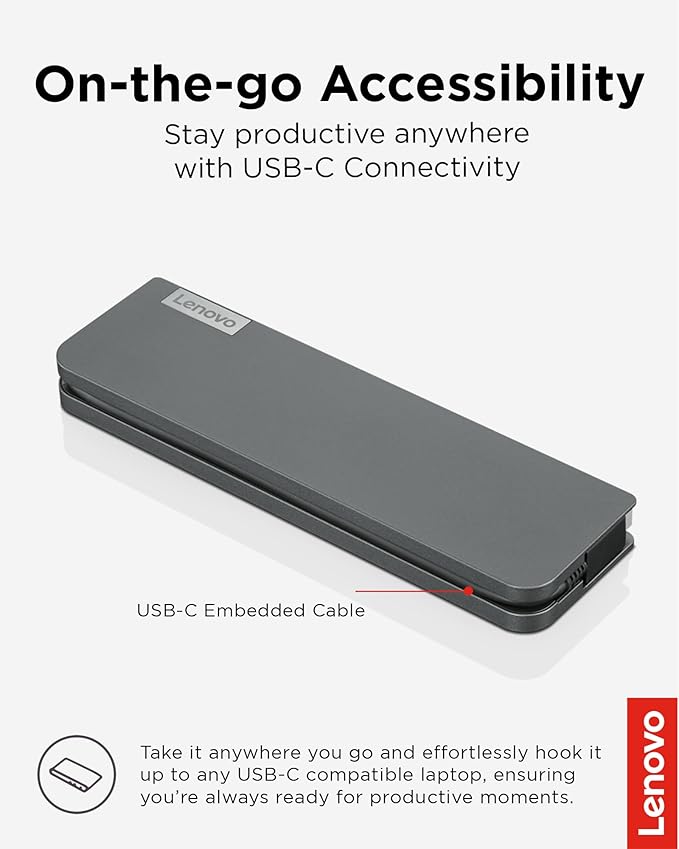Lenovo 7-in-1 Portable USB-C Mini Dock - HDMI & VGA, 45W Charging, Compatible with Lenovo, Apple & USB-C Laptops, G0A70065US