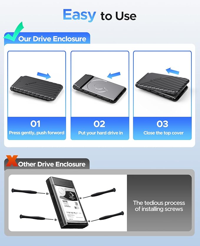 ORICO 2.5 inch External Hard Drive Enclosure USB 3.0 to SATA III for 7mm and 9.5mm SATA HDD SSD Tool Free [UASP Supported] Black (25PW1-U3)