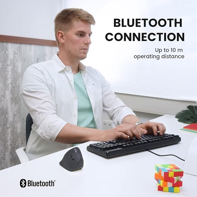 Perixx PERIMICE-804 Bluetooth Vertical Mouse, Bluetooth Connection for Windows and Android System, Works Without USB Receiver, Black