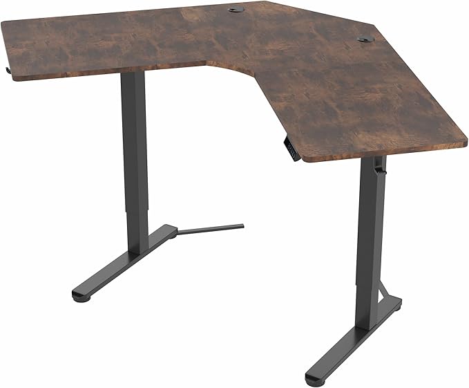 VIVO Electric Corner L-Shaped 47 x 47 in Standing Desk, Memory Height Adjustment, Rustic Vintage Brown Top Black Frame, DESK-E1L94N