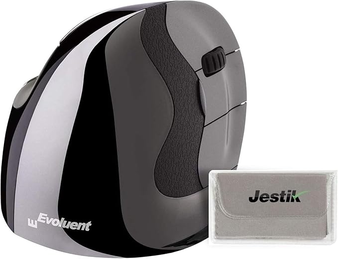 Evoluent Mouse VMDMW - VerticalMouse D, Right Hand Ergonomic Design, Evoluent Vertical Mouse D Medium with Wireless Connection for Laptop and PC, Plus Jestik Microfiber Cloth