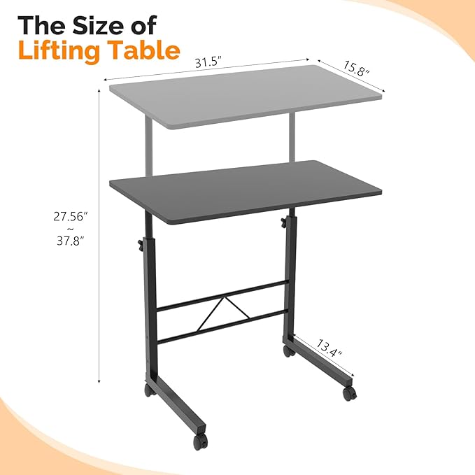 FCH Computer Workstation, Standing Desk Adjustable Height, Small Computer Desk w/Rolling, Sit Stand Laptop Desk TV Tray Computer Workstation for Bed Sofa Hospital Reading Eating, 31.5", Black