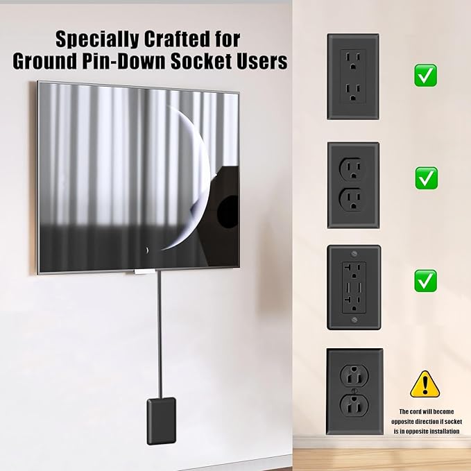 3FT Ultra Flat Plug Extension Cord Power Strip with 3 Outlets, Patented Detachable Ultra-Thin Outlet Cover Concealer & Ultra-Flat Plug, Max. 13A 125V 1625W ETL Listed, Black Color