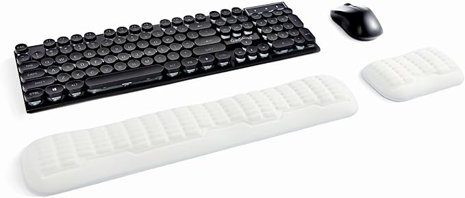 UnivoColors Full-Sized Keyboard & Mouse Wrist Rest Set-Ergonomic 3.0 Upgrade,Wave Curve Support,Comfortable Support & Fatigue Relief,Non-Slip Base,Perfect for Work & Gaming(Ivory)