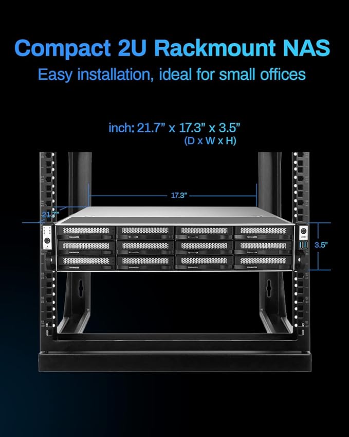 TERRAMASTER U12-500 Plus NAS Storage - 12Bay Core i7 1255U 10-Cores 12-Threads CPU, 16GB DDR5 RAM, Dual 10GbE Ports, 2U Rack Mount Network Attached Storage Peak Performance for Business (Diskless)