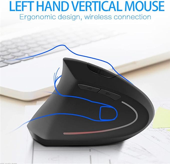 Left-Handed Mouse, Rechargeable 2.4G Wireless Ergonomic Vertical Mice with USB Receiver, 6 Buttons Optical Vertical Cordless Mice for Laptop Computer PC Desktop Computer Notebook,for Lefty Hands