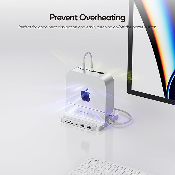 Mac mini M4 Dock with 4TB M.2 SSD Enclosure, 8-in-1 Aluminum Vertical USB-C Hub for Mac mini M4 Pro Hub Stand with USB-A/C 3.2 10Gbps, 2xUSB-A 2.0, 3.5mm Audio, SD/TF (SSD NOT Included)
