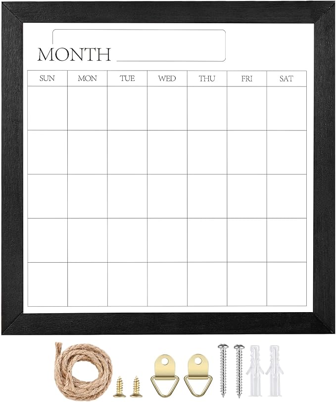 Umtiit Monthly Calendar Dry Erase Whiteboard 11.8 x 11.8 inch(30 x 30 cm), Black Wood Frame, Magnetic Surface Whiteboard for Planning/Schedule/School Timetable/Memo(YLBB-3030BK,US)