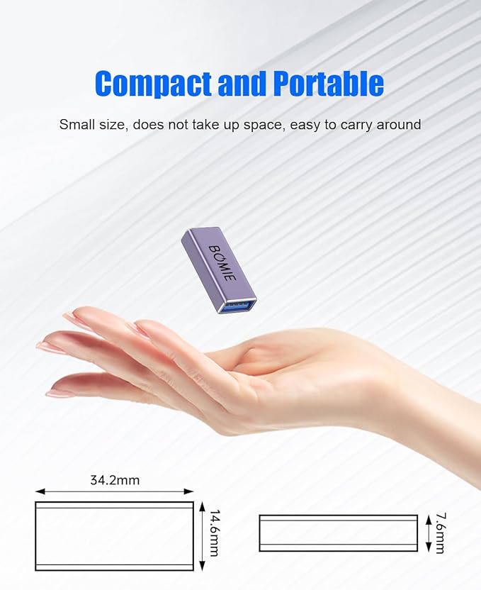 BOMIE USB Female to Female Adapter 2 Pack, USB 3.0 Type-A Female to Female Extension Adapter Connector, 5Gbps Data Transfer and Charging for Connecting Extension Two USB-A Male Ends Cable Purple