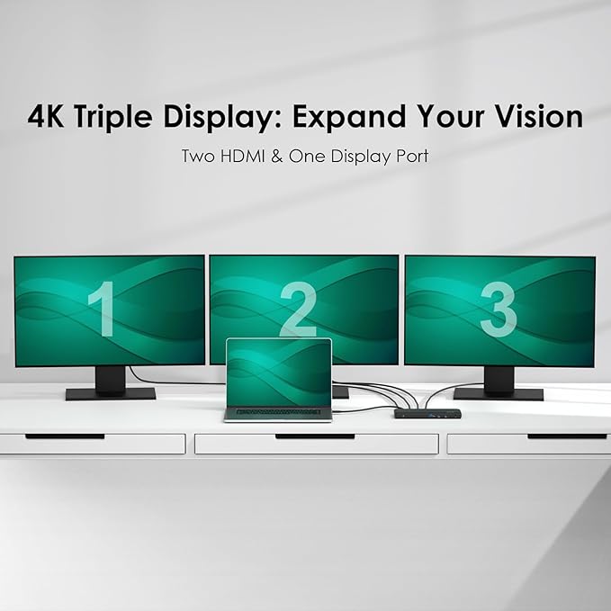 Minthouz 12-in-1 Docking Station Triple Display, 4K@144Hz/8K@30Hz, 2X HDMI + 1x DisplayPort, 100W PD, 10Gbps USB-C, 1Gbps Ethernet, for Windows/Mac/Chrome