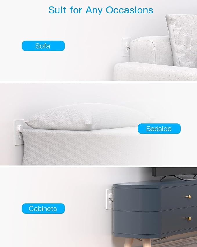 Extension Cord 15 Ft, HANYCONY Ultra Thin Flat Plug Power Strip with 3 Outlets 3 USB Ports (2 USB C), Wall Mount, Multi Plug Outlet Extender Desk Charging Station for Travel Dorm Room Essentials