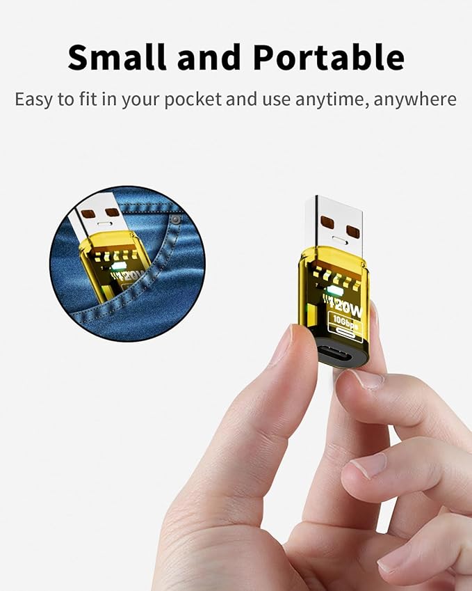 Poyiccot USB C Female to USB Male Adapter 120W, 2-Pack 10Gbps USB 3.2 Type C to Type A Charger OTG Converter Compatible for iPhone 11 12 13 14 15 Pro Max, Galaxy Note 10 S20 Plus 20, Earphone,Yellow