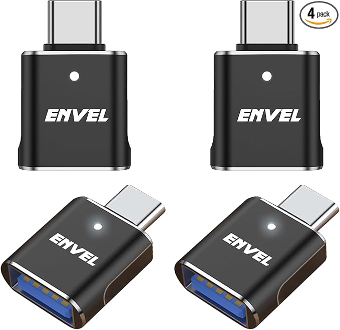 ENVEL 𝟒𝐏𝐚𝐜𝐤 𝐔𝐩𝐠𝐫𝐚𝐝𝐞𝐝 USB C to USB Adapter, 10 Gbps Type-C Male to USB3 Female OTG Converter, Compatible with Apple iWatch iPhone 17 16 15 Galaxy S24 iPad Air 4 5 Mini 6