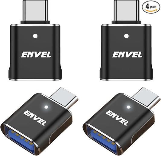 ENVEL 𝟒𝐏𝐚𝐜𝐤 𝐔𝐩𝐠𝐫𝐚𝐝𝐞𝐝 USB C to USB Adapter, 10 Gbps Type-C Male to USB3 Female OTG Converter, Compatible with Apple iWatch iPhone 17 16 15 Galaxy S24 iPad Air 4 5 Mini 6