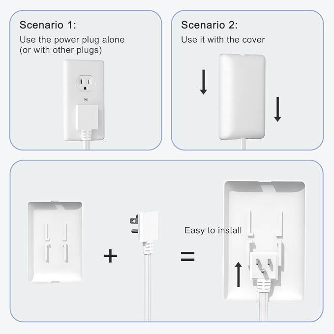 2 Pack 3FT Flat Plug Extension Cord Power Strip with 3 Outlets, Patented Detachable Ultra-Thin Outlet Cover Concealer & Ultra-Flat Plug, Max. 13A 125V 1625W ETL Listed, White Color