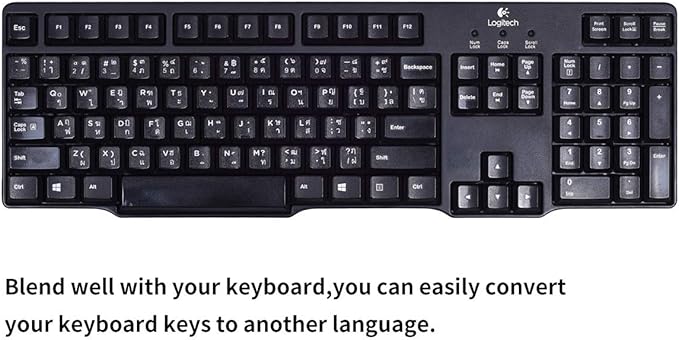 2PCS Thai Keyboard Stickers, Thai-English Keyboard Letters Replacement Sticker White Font on Black Background for Computer Laptop Notebook Desktop, Matte Vinyl Keyboard Alphabet Sticker