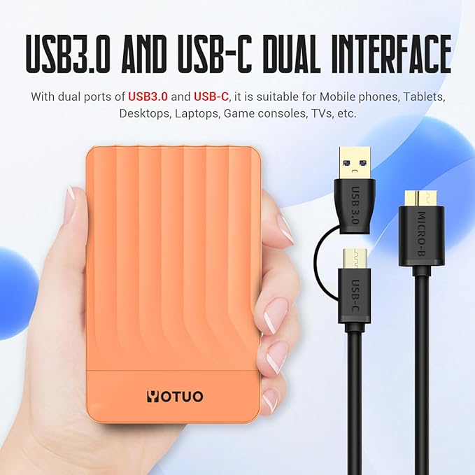 Portable External Hard Drive Storage Expansion Mobile HDD USB 3.0 for PC, Mac, Desktop, Laptop, PS4, PS5, Xbox One X/S, Xbox 360, Xbox Series X/S, Office & Game (Orange, 750GB)