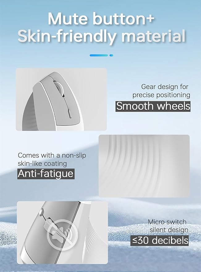 Lomiluskr Ergonomic Wireless Mouse Rechargeable, 2.4G/Bluetooth Dual Mode, Lightweight Soundless Cordless Mice, Compatible with Notebook, PC, Tablet, Smartphone (White)