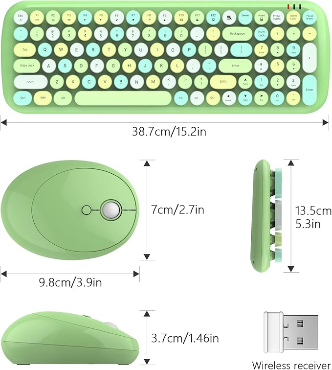 MOFii Wireless Keyboard and Mouse, Ergonomic Full Size Typewriter Keyboard and Mouse Combo for Mac, Windows 7/8/10, Laptop, Desktop, PC, Computer (Green Colorful)