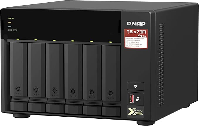 QNAP 6-Bay TS-673A-8G-US (NAS) (Ryzen V1500B, 8GB DDR4, 2X M.2 nVME, 2X 2.5GbE LAN, 2X PCIe x4 Slot, IR, diskless)