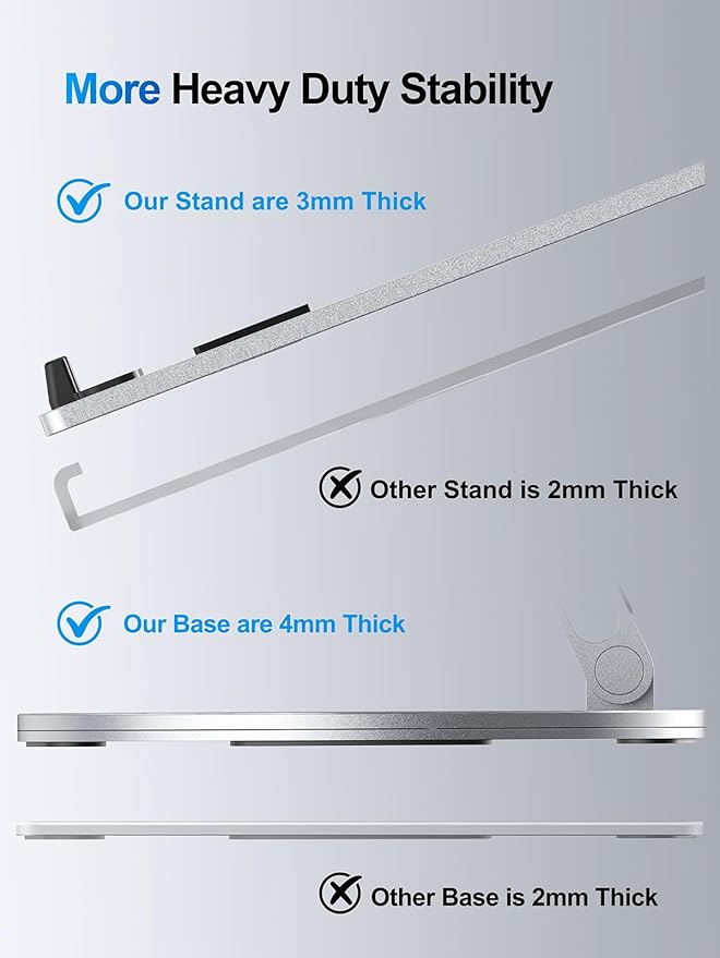 Adjustable Laptop Stand for Desk - 360° Rotating Ergonomic Riser with Aluminum Cooling Vents & Sturdy Construction for 10-16 Inch MacBook Pro/Air, Foldable Portable for Office & Home - Silver